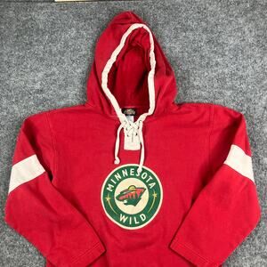 Old Time Hockey Hoodie Mens Size S Red Minnesota Wild NHL Pullover Lace Koivu 9